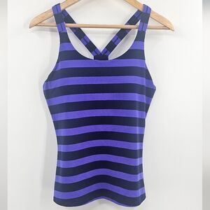 Athleta Racerback Tank Top Purple Black Stripe Size Large